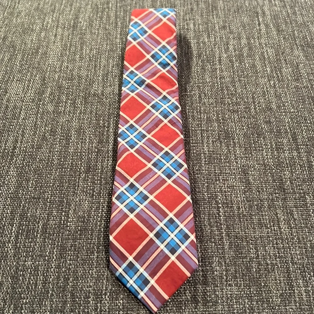 Lands End Youth  Red and Blue Plaid Tie